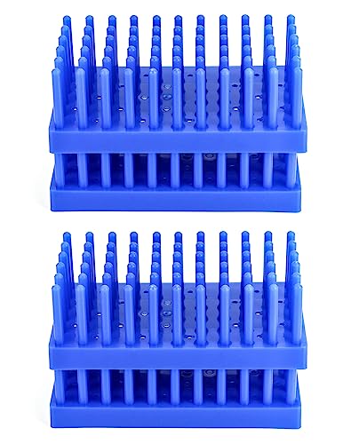 QWORK Test Tube Rack, Plastic Spike Drying Rack Holds, 4 Pack, 66-Position, for 12-16 mm Tubes, Blue - color: 4 Pack