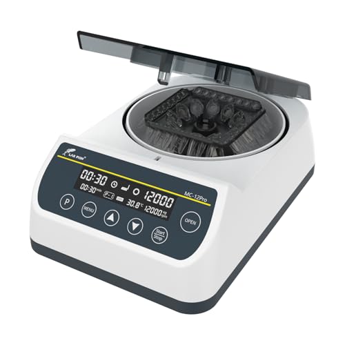 LAB FISH Mini Centrifuge LCD Speed Adjustable 1000-12000 RPM,Max 9660 xg RCF,Lab Benchtop Microcentrifuge 12 x 0.2/0.5/1.5/2ml Scientific Test Tubes for Lab