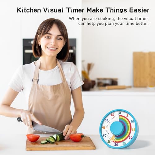 Secura 60-Minute Rainbow Visual Timer 6-Inch Mechanical Countdown Timers for Teaching, Meeting, Cooking, Working - Timer for Kids with Magnetic Backing (Blue) - color: Rainbow & Sun Blue