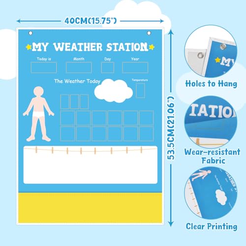 My Weather Station – Kids Daily Calendar & Weather Chart,Preschool Learning Toy,Classroom Calendar Set,Homeschool Supplies, Daily Routine Chart Interactive Weather Observation Board for Toddlers