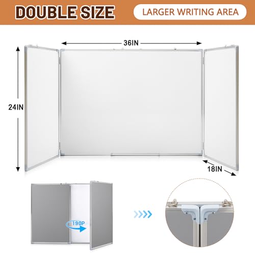 Mooliwe 72"x24" Tri-fold Fabric Board Whiteboard Combo, Foldable Combination Magnetic Dry Erase Board & Bulletin Whiteboard with Aluminum Frame Wall Mounted for Home, Office and School(Gray) - color: Grey