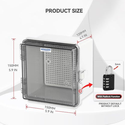Mollom Transparent Cover Outdoor Junction Box (5.9x5.9x4.7In) - size: 5.9x5.9x4.7"