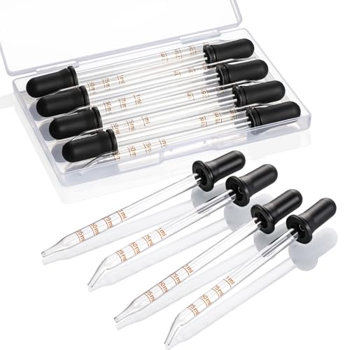 8 Pack, 1 mL Glass Eye Dropper with Measurement - Long Bent & Straight Tip Calibrated Glass Medicine Droppers, Accurate Dose Pipette Dropper for Essential Oil, Feeding, Ear, Eye, Lab, Health, Beauty - style: 8PCS-Long