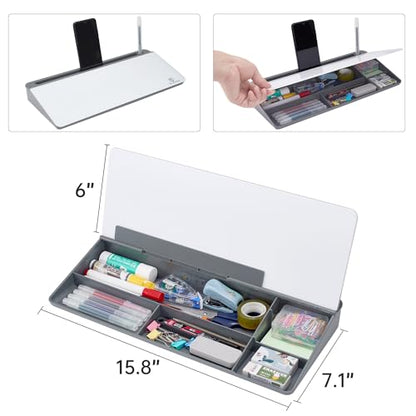 Small Desktop Glass Whiteboard Dry-Erase-Board - Computer Keyboard Stand White Board Surface Pad with Drawer, Desk Organizers with Accessories for Office, Home, School Supplies - Grey - color: Grey