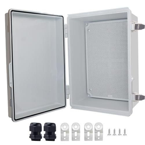 Outdoor Waterproof Box,IP67 ABS Junction Box Electrical Enclosure with Stainless Steel Latch, Hinged Cover Electric Box with Wall Brackets 13.8" Dx9.8 Wx5.9 H - color: Grey, size: 13.8"Dx9.8"Wx5.9"H