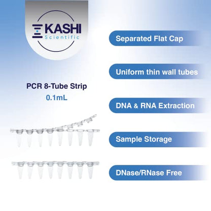 Kashi Scientific PCR 8-Tube Strip, Clear Polypropylene with Flat Caps - 125 Strips/Box (.1mL, Separate Cap) - size: .1mL, style: Separate Flat Cap