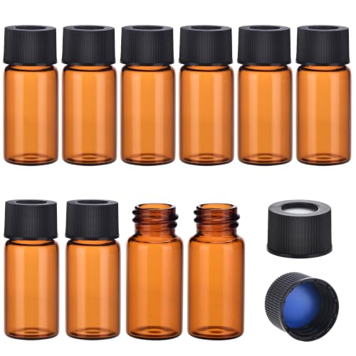 ESHATO 10ML Autosampler Vial, 100 Pack Lab Clear Vials HPLC/GC Vials 9-425 Sample Vial Screw Cap White PTFE and Silicone Septa for LC Stamper(Brown) - size: 10ML