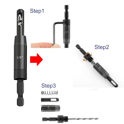1/4" Hex Shank Self Centering Drill Bit,3/32" 7/64" 1/8" for #6#8#10 Screw - size: 3PC