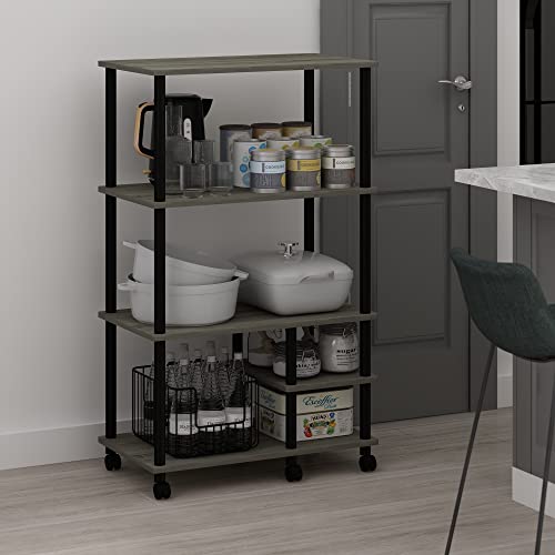 Furinno Turn-N-Tube 4-Tier Toolless Kitchen Storage Shelf Cart, French Oak Grey/Black - color: French Oak Grey/Black, size: 4-Tier