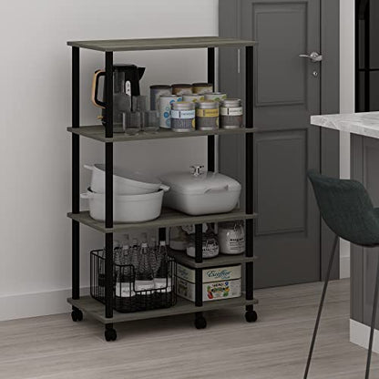 Furinno Turn-N-Tube 4-Tier Toolless Kitchen Storage Shelf Cart, French Oak Grey/Black - color: French Oak Grey/Black, size: 4-Tier