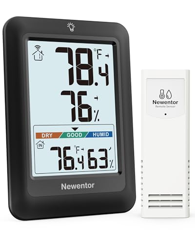 Newentor Indoor Outdoor Thermometer Wireless with 24H/48H/ALL-TIME High Low - color: Black, size: with 1 sensor