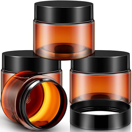 Patelai 4 Pcs Plastic Jars with Lids, Amber, 2 oz, Wide Mouth - color: Amber, size: 2 oz