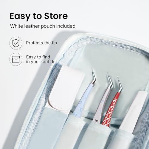 Craft Tweezers, Precision Tweezers with Leather Pouch for Stickers - color: Blue