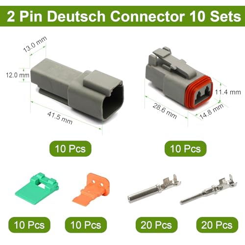 2 Pin Deutsch Connector Kit 10 Set, DT Connector, Waterproof Wire Connector - size: 2Pin 10Pair