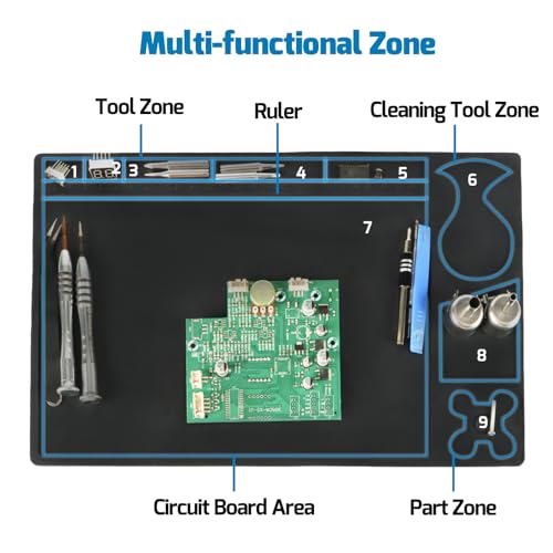 WEP M150 Silicone Soldering Mat 12.9x8.2 inches Heat-resistant with 5 Function Zones, Soldering Mat for, electronics repair, DIY Projects - size: 12.9x8.2 inches