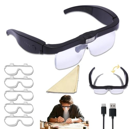 Professional Magnifying Glasses Headset with Light & 5 Lenses - color: Black