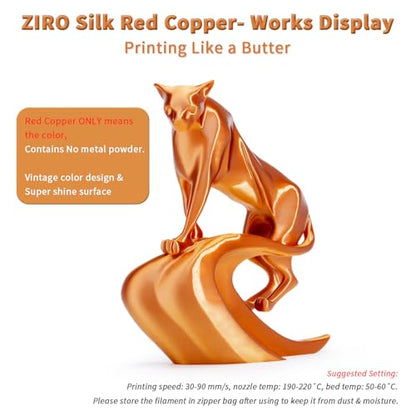 ZIRO PLA 3D Printer Filament, Shiny Glossy Surface, 1KG/2.2lbs, Red Copper - color: Silky-red Copper