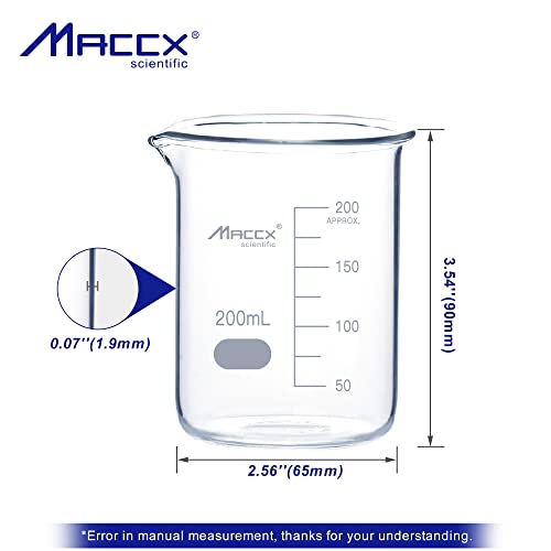 6.7oz(200ml) Sturdy Glass Beaker, 3.3 Borosilicate Griffin Low Form with Printed Graduation, Pack of 10, BKL200-010 - style: Vol.200ml, Pack of 10