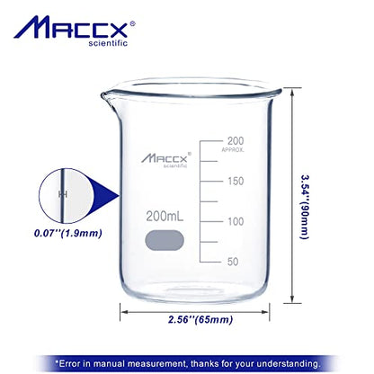 6.7oz(200ml) Sturdy Glass Beaker, 3.3 Borosilicate Griffin Low Form with Printed Graduation, Pack of 10, BKL200-010 - style: Vol.200ml, Pack of 10