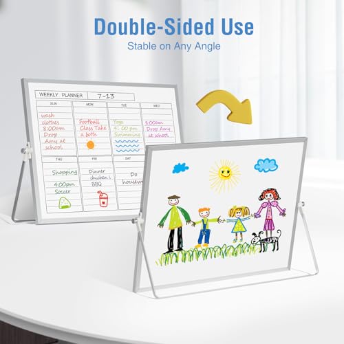 Desktop Weekly Schedule Board with Stand, 12'' x 16'' Dry Erase White Board - color: Silver Week