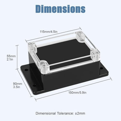 Junction Box with Clear Cover IP65 Waterproof ABS Plastic Universal Project Box with Fixed Ear, Black 4.5"x 3.5"x 2.1"(115x90x55mm)(Pack of 2) - color: 2 packs, size: 4.5"x 3.5"x 2.1"