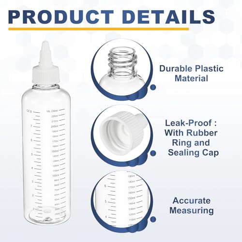 PATIKIL 230ml 8oz,9 Pcs Plastic Squeeze Dispensing Bottle,Transparent,White - color: Transparent/White, size: 230ml