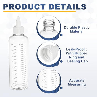 PATIKIL 230ml 8oz,9 Pcs Plastic Squeeze Dispensing Bottle,Transparent,White - color: Transparent/White, size: 230ml