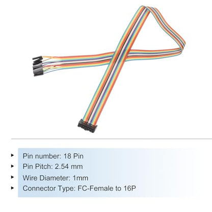 MECCANIXITY 1 Pcs IDC Rainbow Wire Flat Ribbon Cable FC-Female to 16P 19.6 Inch Length 2.54mm Pitch Breadboard Jumper Wires for Electronic Projects - size: 19.6 Inch, style: 16 Pin
