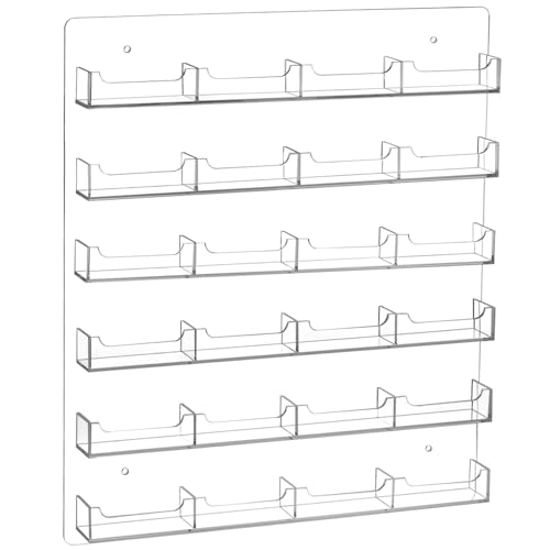 QWORK Acrylic Business Card Holder Wall Mount, 24 Pockets, Clear Sticker Display, Multi-Pocket Rack Organizer for Office & Home Use, Includes Screws, Expansion Tubes