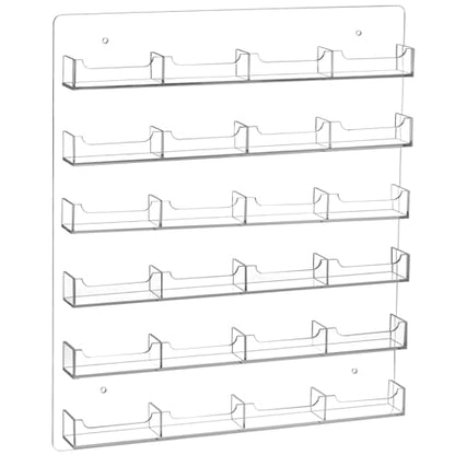 QWORK Acrylic Business Card Holder Wall Mount, 24 Pockets, Clear Sticker Display, Multi-Pocket Rack Organizer for Office & Home Use, Includes Screws, Expansion Tubes