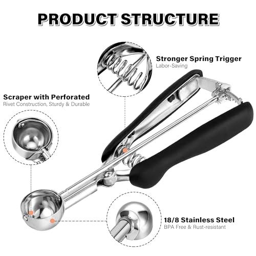 Small Cookie Scoop 2 tsp for Baking, Professional Stainless Steel Mini Ice Cream Scoop 30mm, Cookie Dough Scooper Meatball Scoop, Good Soft Grips, Quick Trigger Release, 10ml (2 Teaspoon) - size: 2 tsp ( 30 mm)