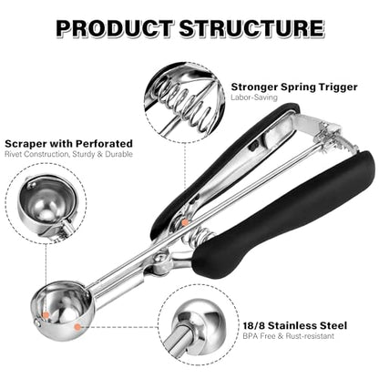 Small Cookie Scoop 2 tsp for Baking, Professional Stainless Steel Mini Ice Cream Scoop 30mm, Cookie Dough Scooper Meatball Scoop, Good Soft Grips, Quick Trigger Release, 10ml (2 Teaspoon) - size: 2 tsp ( 30 mm)