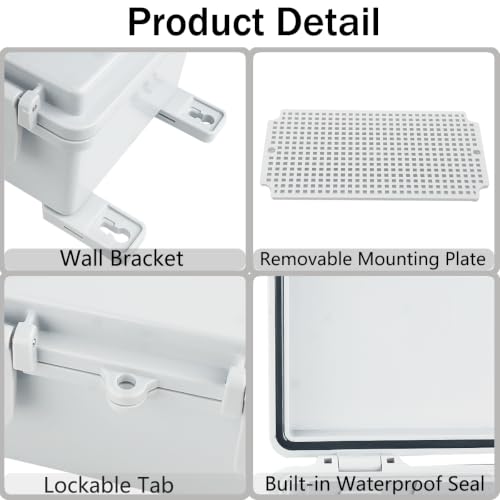 Junction Box, Hinged Grey Cover IP67 Waterproof ABS Project Box with Mounting Plate Electrical Box Enclosure with Wall Bracket 8.3 x 5.1 x 4.3inch(210x130x110mm) - color: Grey, size: 8.3"x5.1"x4.3"