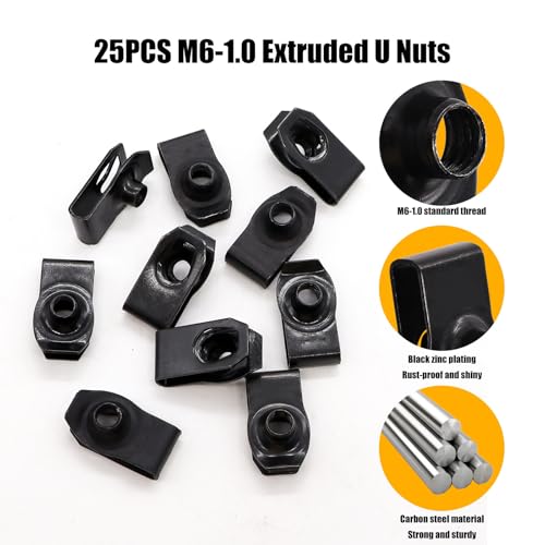 weideer 50PCS M6-1.0 Universal Fender Liner Screw U Nut Kit,Engine Splash Shield Hex Head Screw U Clips,Automotive Body Screws Clips(25sets) K-194-25 - color: BK-M6