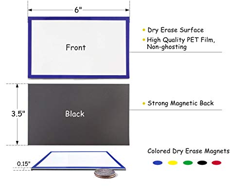 Magnetic Dry Erase Labels Ultra-Large 6x3.5Inch, 5Pcs Thick Dry Erase Magnets Rewritable Magnetic Labels Blank, Big Reusable Cards Sticky Signs Labels for Whiteboards Locker Classroom - size: Ultra-Large - 6x3.5" - 5Pcs Rectangle