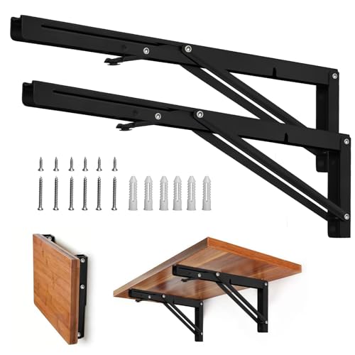 Storystore Folding Shelf Brackets, 22 Inch 2 Pcs Black Stainless Steel - size: 22 Inch