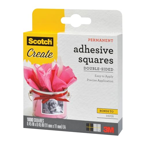 Scotch Adhesive Squares, Permanent Double-Sided Tape Squares for Crafting, Art, Gift Wrapping and More, .45 in x .45in., 1-Pack, 1000 Total - size: 1000 Count (Pack of 1)