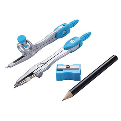 Unjoo Geometry Set 10 Pcs Student Supplies, Protractor and Compass (Blue） - color: Blue
