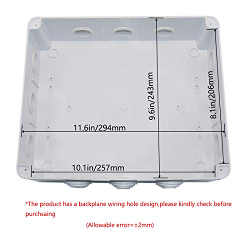 Zulkit Junction Box ABS Plastic Dustproof Waterproof IP65 Universal Electrical Boxes Project Enclosure White 11.8 x 9.8 x 4.7 inch (300mmx250mmx120mm) - size: 11.8" x 9.8" x 4.7"