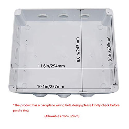 Zulkit Junction Box ABS Plastic Dustproof Waterproof IP65 Universal Electrical Boxes Project Enclosure White 11.8 x 9.8 x 4.7 inch (300mmx250mmx120mm) - size: 11.8" x 9.8" x 4.7"