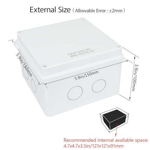 LeMotech Junction Box, Electrical Box IP65 Water Resistant Dustproof ABS Plastic Project Enclosure for Electronics White 5.9X 5.9X 3.9 inch - size: 5.9"x5.9"x3.9"