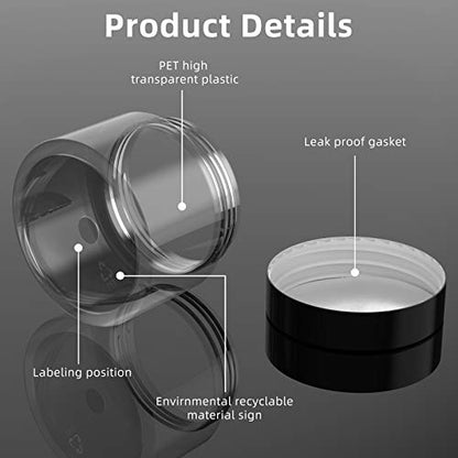 Patelai 4 Pcs Plastic Jars with Lids, Black, 2 oz, Wide Mouth - color: Black, size: 2 oz