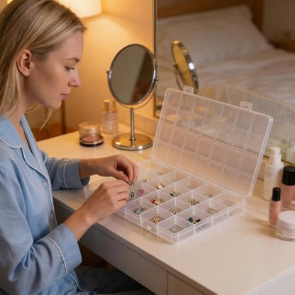 4 Pack 28 Grids Clear Plastic Organizer Box,Small Compartment Organizer for Jewelry,Art Craft,Bead Storage Containers