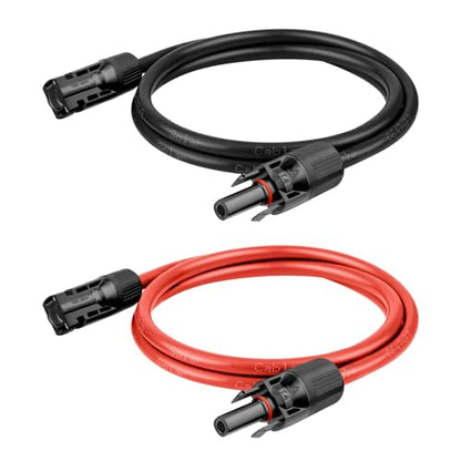 10 AWG Solar Extension Cable 1FT Black + 1FT Red, Ultra Solar Panel Wire Male to Female Tinned Copper Wire for Solar Panel, Automotive, RV, Boat, Outdoors, Black&Red - size: 10AWG 1FT