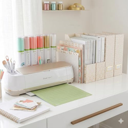 BLU MONACO | Cardboard Magazine File Holder Set of 4 | Vertical Magazine File Holder for Desk and Shelves | Cream Gold Foldable Magazine Holders with Label Slots - color: Cream Gold Woven