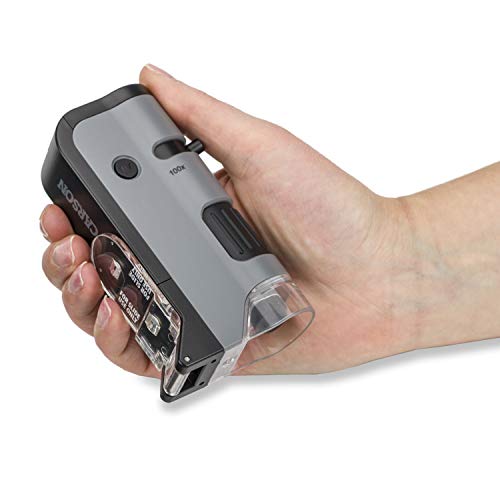Carson MicroFlip 100x-250x LED and UV Lighted Pocket Microscope with Flip Down Slide Base and Adapter with CarsonCam Phone App - Set of 4 (MP-250MU) - style: Pack of 4