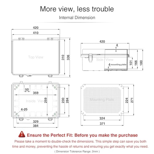 QILIPSU Waterproof Junction Box IP67 Outdoor Plastic Electrical Project Enclosure Weatherproof with Mounting Plate, Wall Brackets, Hinged Grey Cover 16.1"x12.2"x7.1" - color: Grey Cover, size: 16.1"x12.2"x7.1"