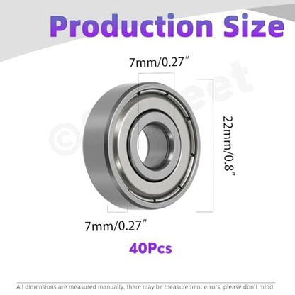 Swpeet 40Pcs 627ZZ Ball Bearings Assortment Kit, 7 x 22 x 7mm Carbon Steel Deep Groove Bearings, Miniature Bearings, Double Shielded - size: 627ZZ-40PCS, style: Carbon Steel