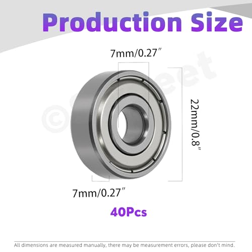 Swpeet 40Pcs 627ZZ Ball Bearings Assortment Kit, 7 x 22 x 7mm Carbon Steel Deep Groove Bearings, Miniature Bearings, Double Shielded - size: 627ZZ-40PCS, style: Carbon Steel