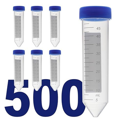 Kashi Scientific 50mL Screw-Cap Conical Centrifuge Tubes, Sterile Transparent Test Tubes with Printed Graduation and Write-on Spot [50mL, 500] - size: 50mL Conical, Sterile